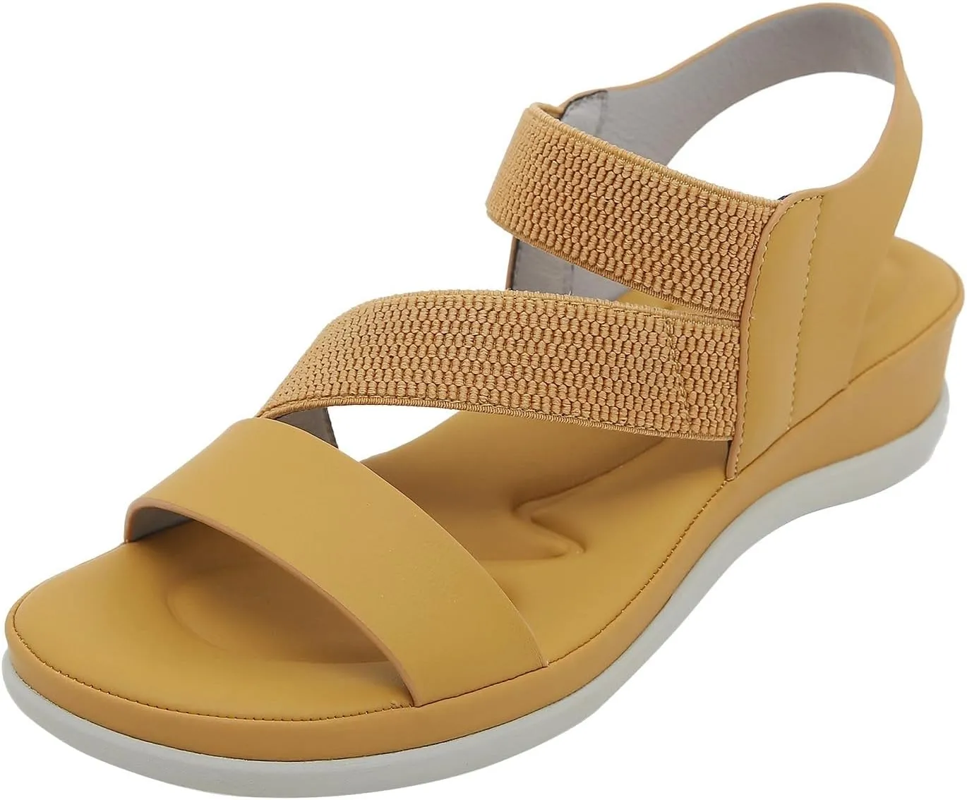 SuanlaTDS Womens Wedges Sandals Stretch Elastic Ankle Strap Open Toe Platform Slip On Orthopedic Sandal Arch Support 2025 Outdoor Comfortable Dressy Summer Low Heels Wedge Beach Shoes