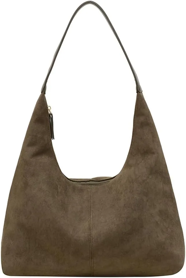 Suede Tote Bag for Women Crescent Satchel Shoulder Bag Fall Suede Handbag Trendy Slouchy Purse Work College Bag