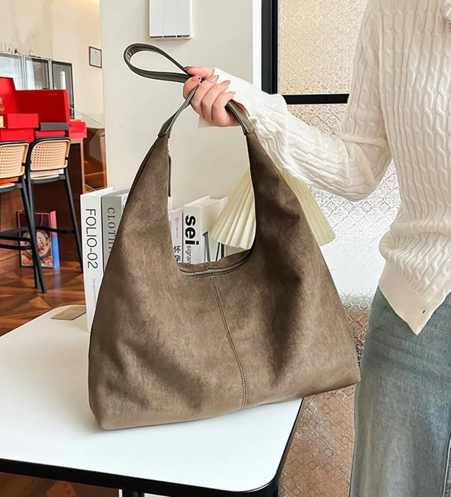 Suede Tote Bag for Women Crescent Satchel Shoulder Bag Fall Suede Handbag Trendy Slouchy Purse Work College Bag