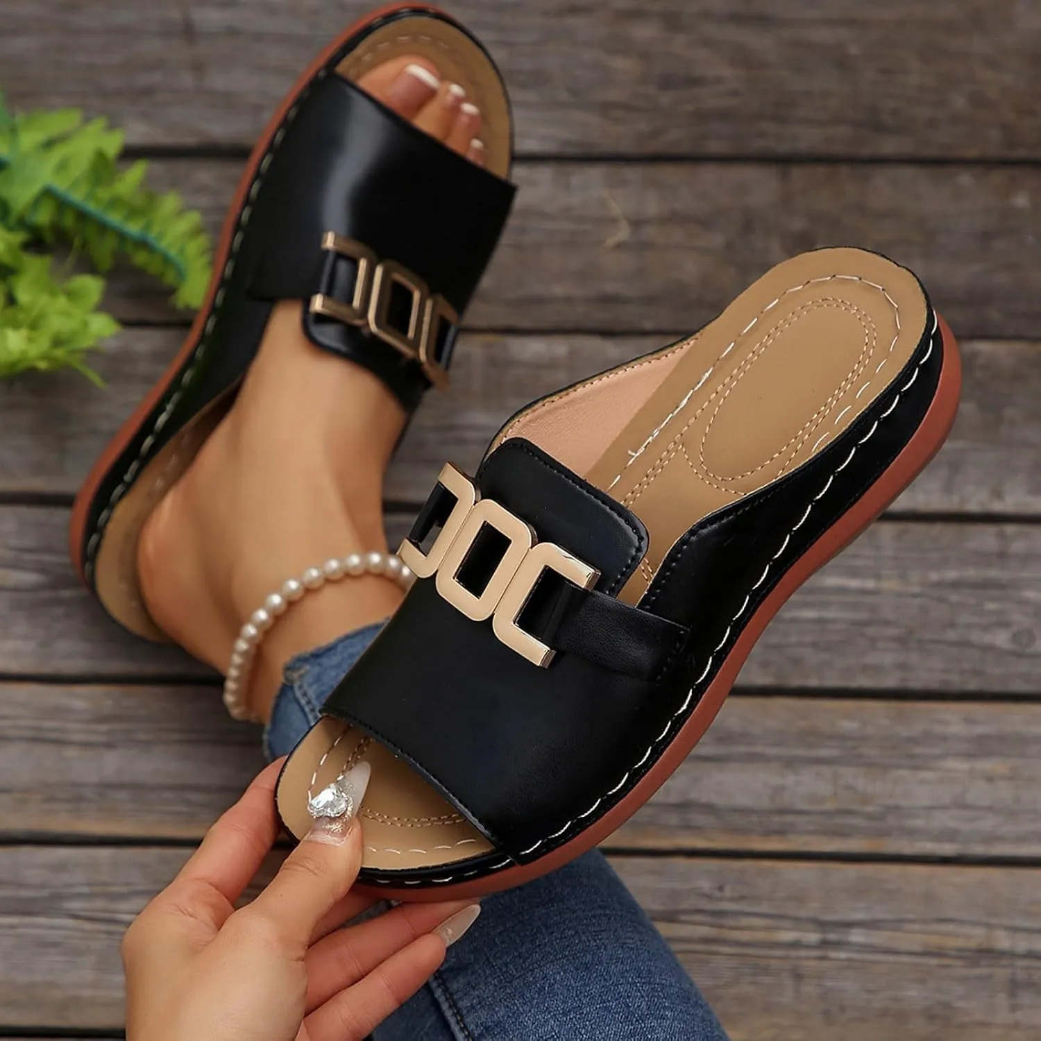 Summer Sandals for Women Comfortable Walking Low Heel Slip On Slippers Breathable Platform Wedges Sandals Lightweight Open Toe Slippers Orthopedic Arch Support Sandal