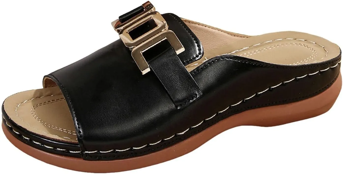 Summer Sandals for Women Comfortable Walking Low Heel Slip On Slippers Breathable Platform Wedges Sandals Lightweight Open Toe Slippers Orthopedic Arch Support Sandal