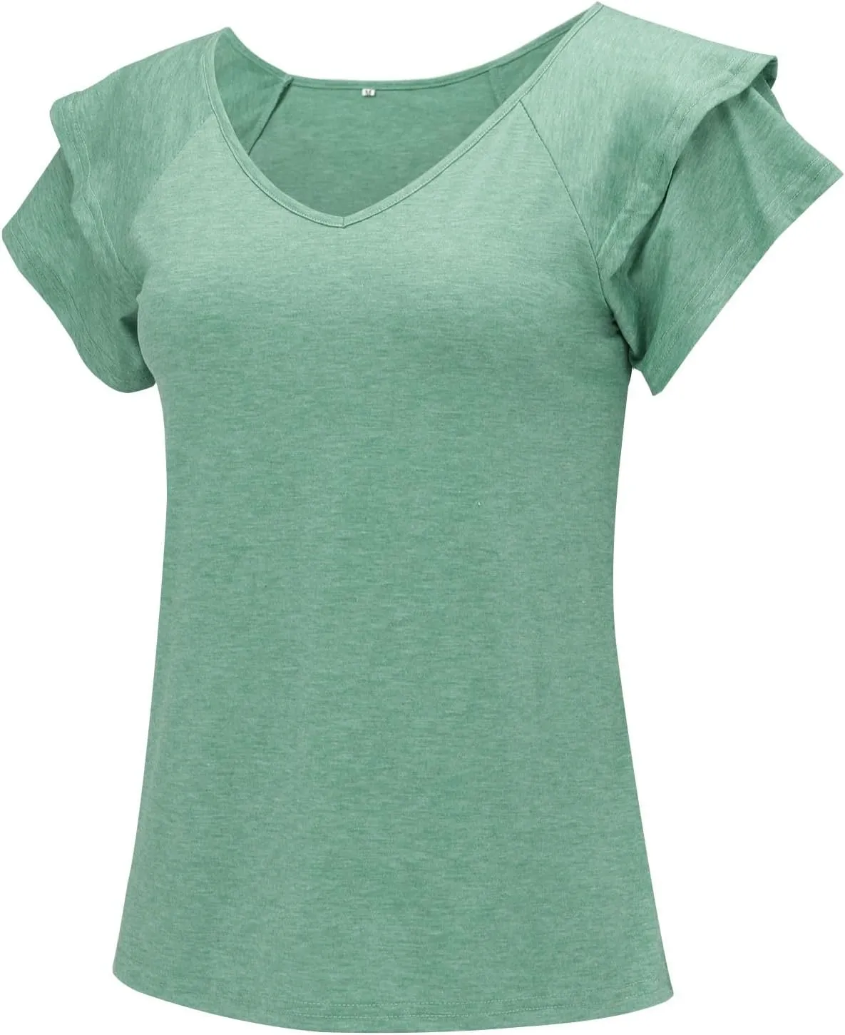 Summer T Shirts for Women V Neck Layered Ruffle Trim Short Sleeve Loose Fit Tees Baggy Lounge Outdoor Running Tops