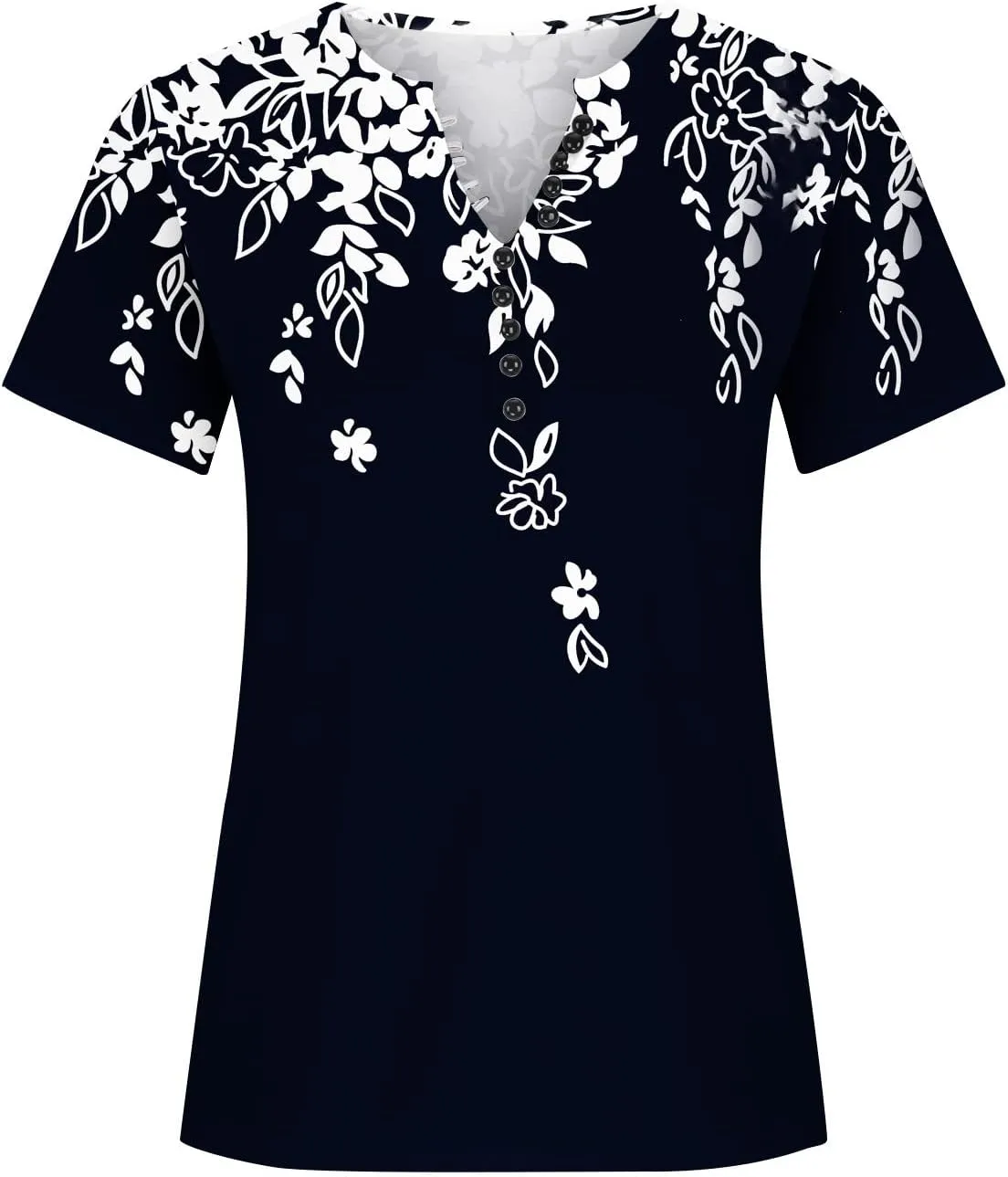 Summer Tops for Women 2024 Dressy Casual Boho Floral Print Tunic Shirts Short Sleeve Button Henley Tshirt Loose Blouse