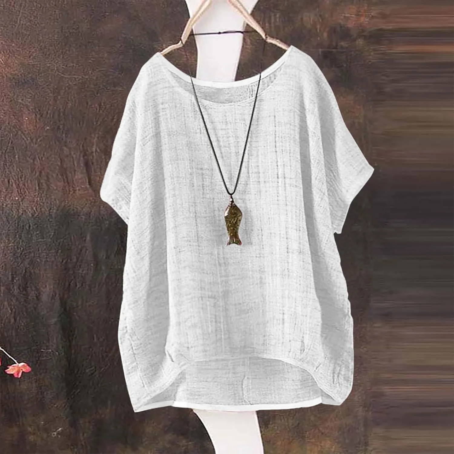 Summer Tops for Women 2025 Short Sleeve Crew Neck Linen Cotton Shirts Plus Size Gauze Casual Dressy Blouse Outfits