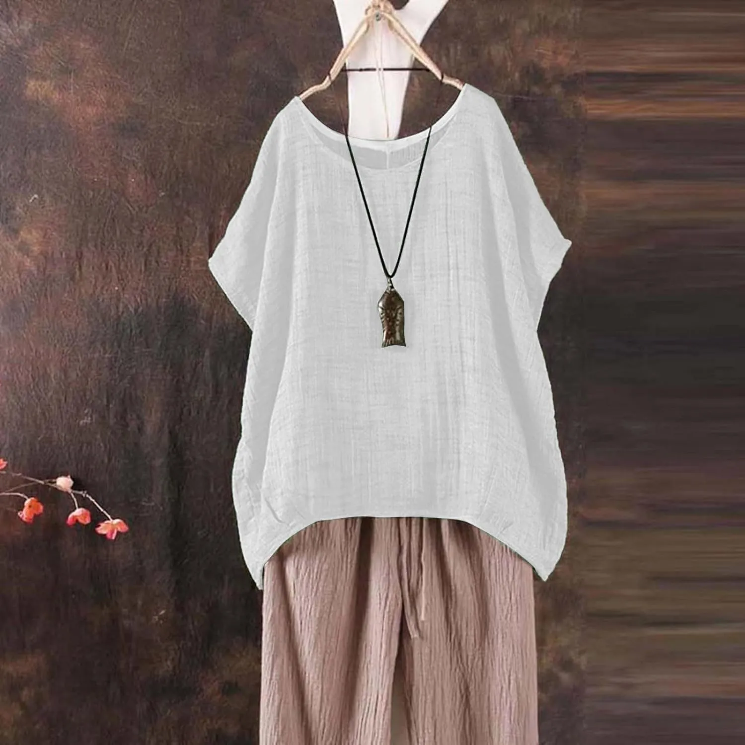 Summer Tops for Women 2025 Short Sleeve Crew Neck Linen Cotton Shirts Plus Size Gauze Casual Dressy Blouse Outfits