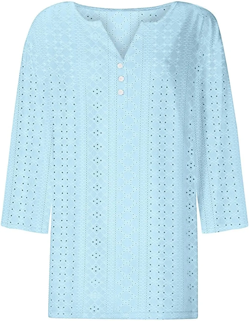 Summer Tops for Women 2025 Trendy 3/4 Sleeve v Neck Eyelet Shirts Dressy Casual Holiday Vacation Tunic Blouses