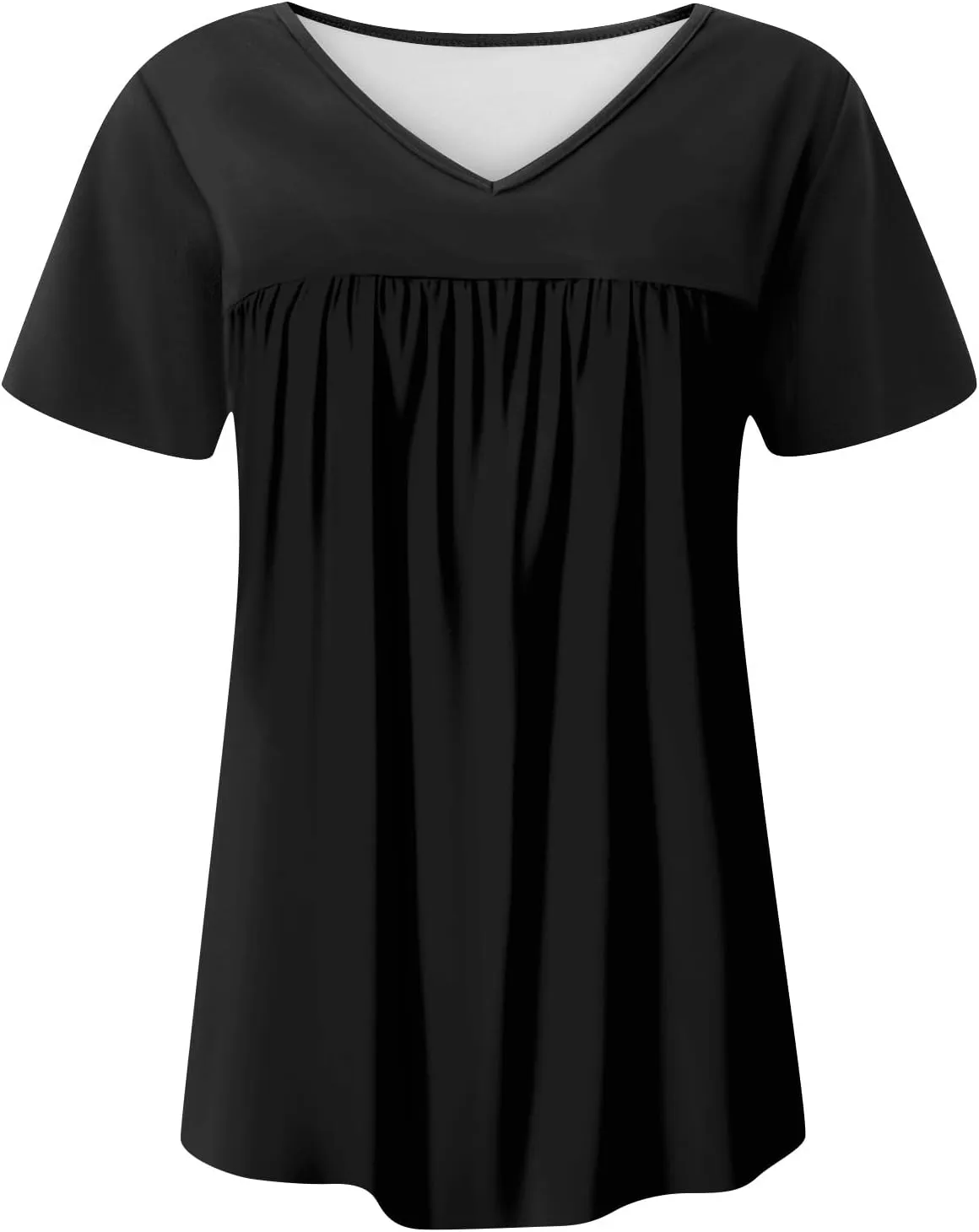 Summer Tops for Women 2025 Trendy V Neck Short Sleeve Pleated Front Shirts Dressy Casual Blouses Loose Fit Tunics