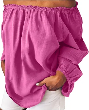 Summer Tops for Women Trendy Cotton Linen Solid Shirts Oversized Long Sleeve Shirt Casual Vacation Summer Outfit
