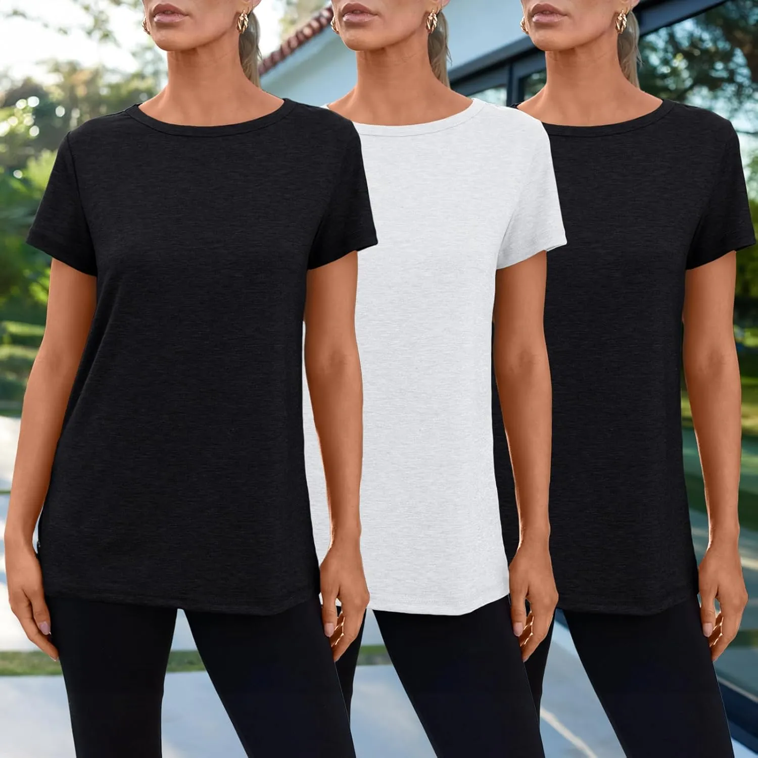 SUNBS Womens 3 Pack T-Shirts Short Sleeve Summer Tops Fashion Basic Tees Comfy Casual Vacation Outfits Workout Clothes 2025