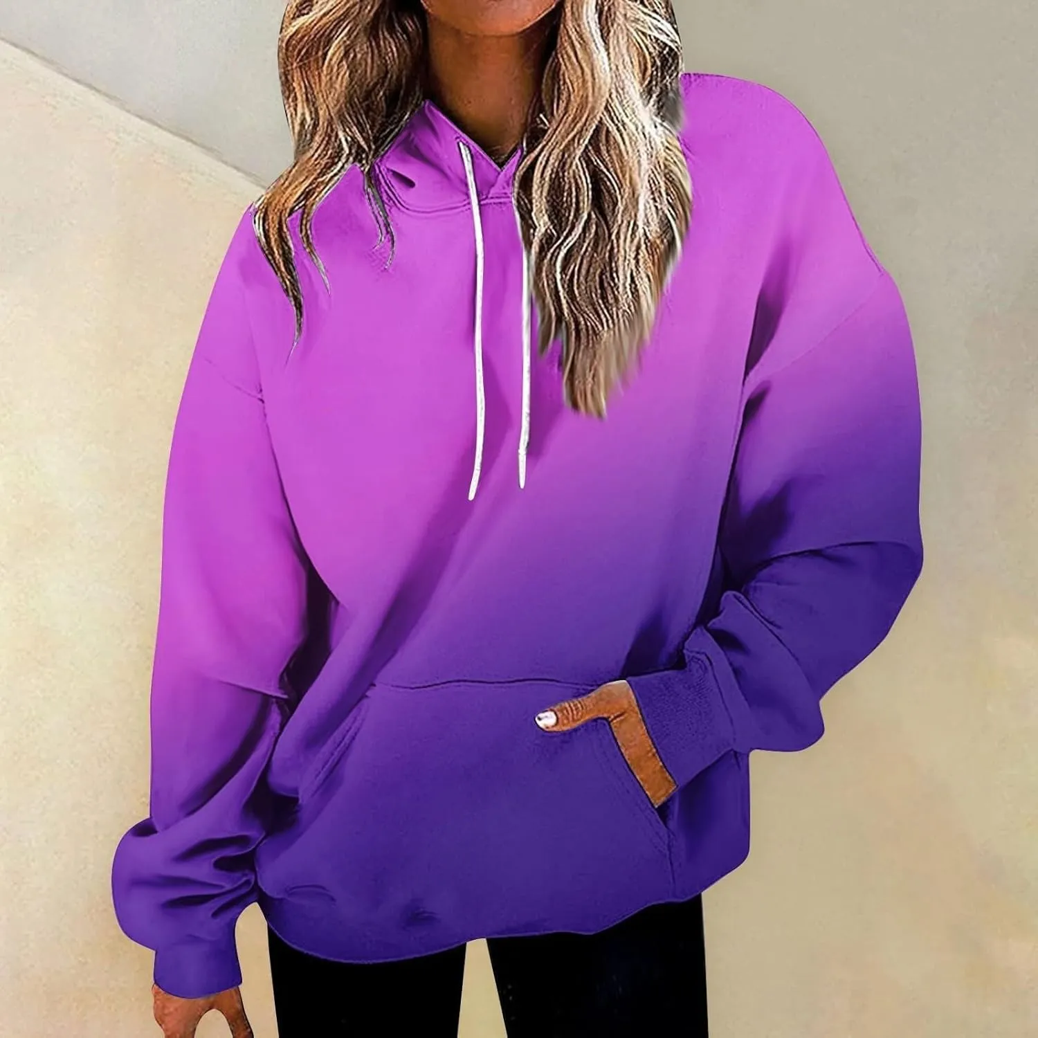 Sweatshirt Hoodies for Women Loose Fit Baggy Gradient Colors Pullover Tops Trendy Casual Fall Sweatshirts with Pocket