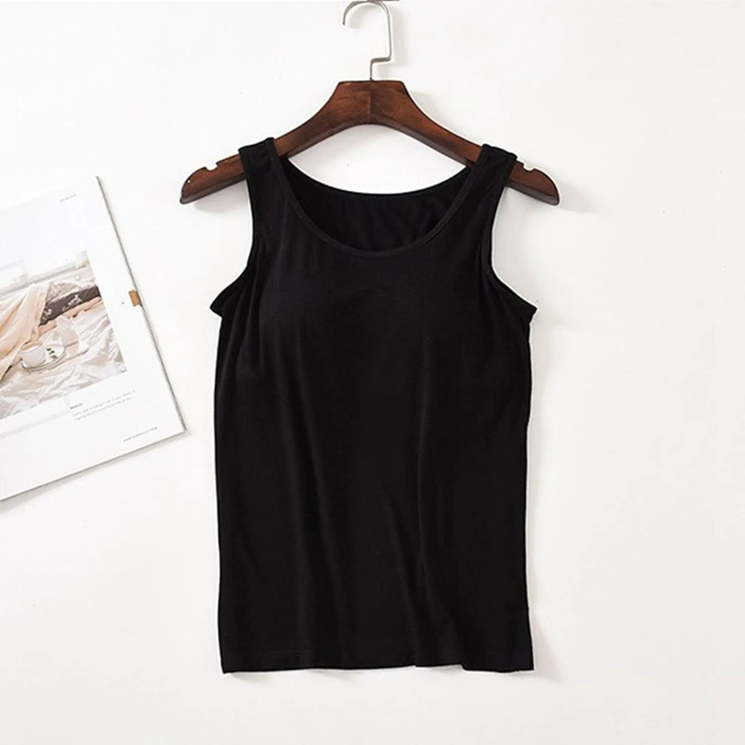 Tank Tops for Women Summer Spaghetti Strap Basic Padded Tank Top with Built in Bra Workout Yoga Tshirts