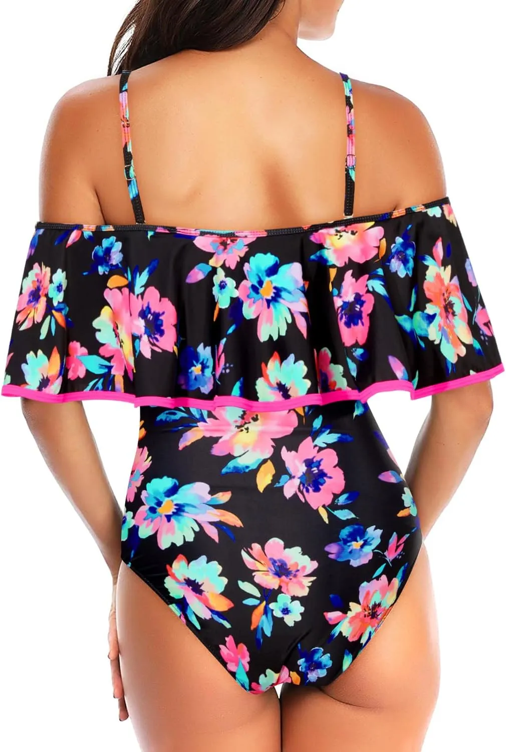 Tempt Me Women's One Piece Swimsuit Vintage Off Shoulder Ruffled Bathing Suits