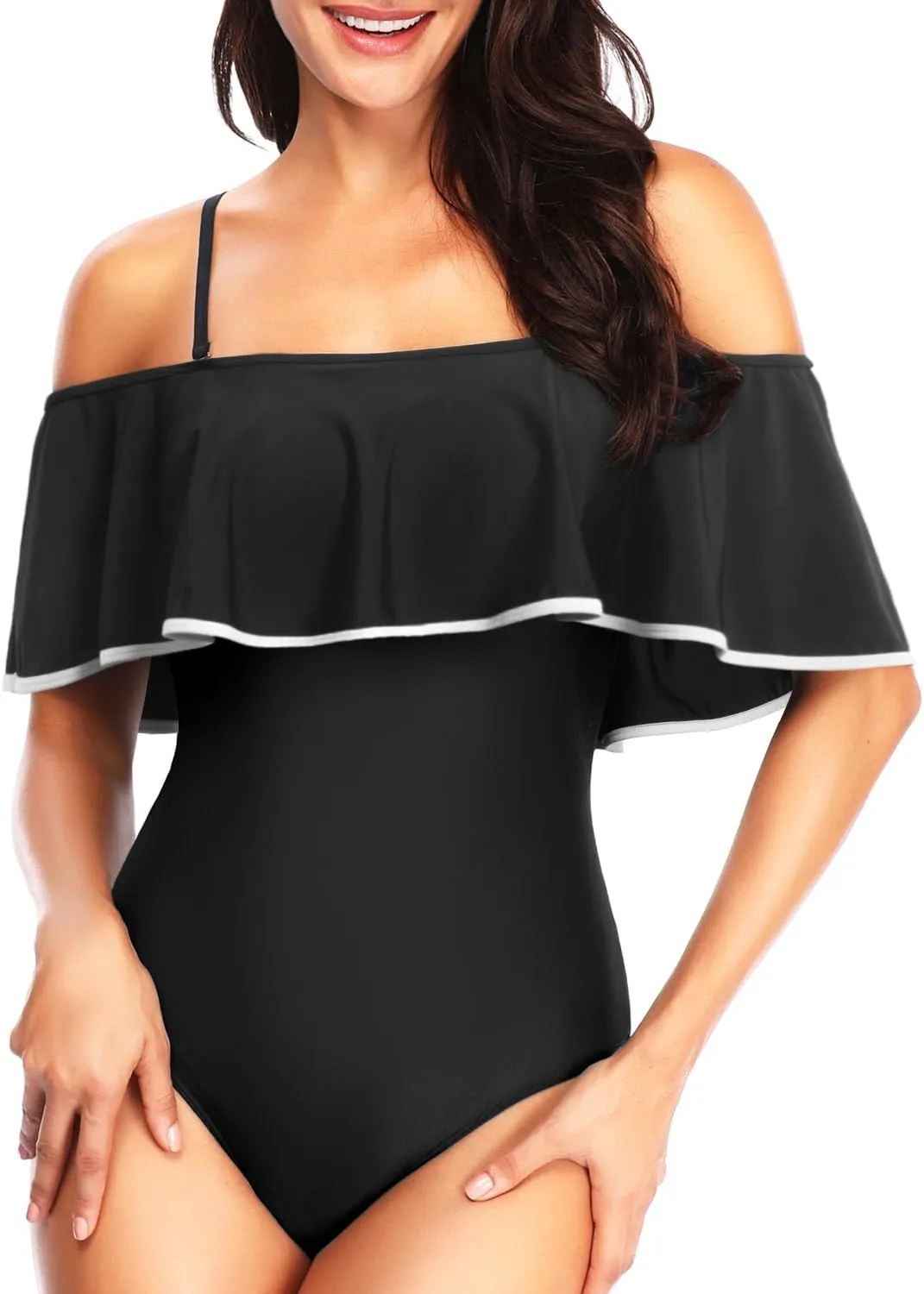 Tempt Me Women's One Piece Swimsuit Vintage Off Shoulder Ruffled Bathing Suits