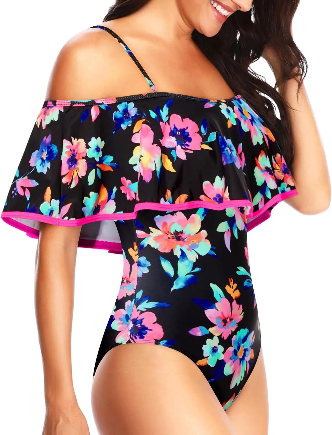Tempt Me Women's One Piece Swimsuit Vintage Off Shoulder Ruffled Bathing Suits