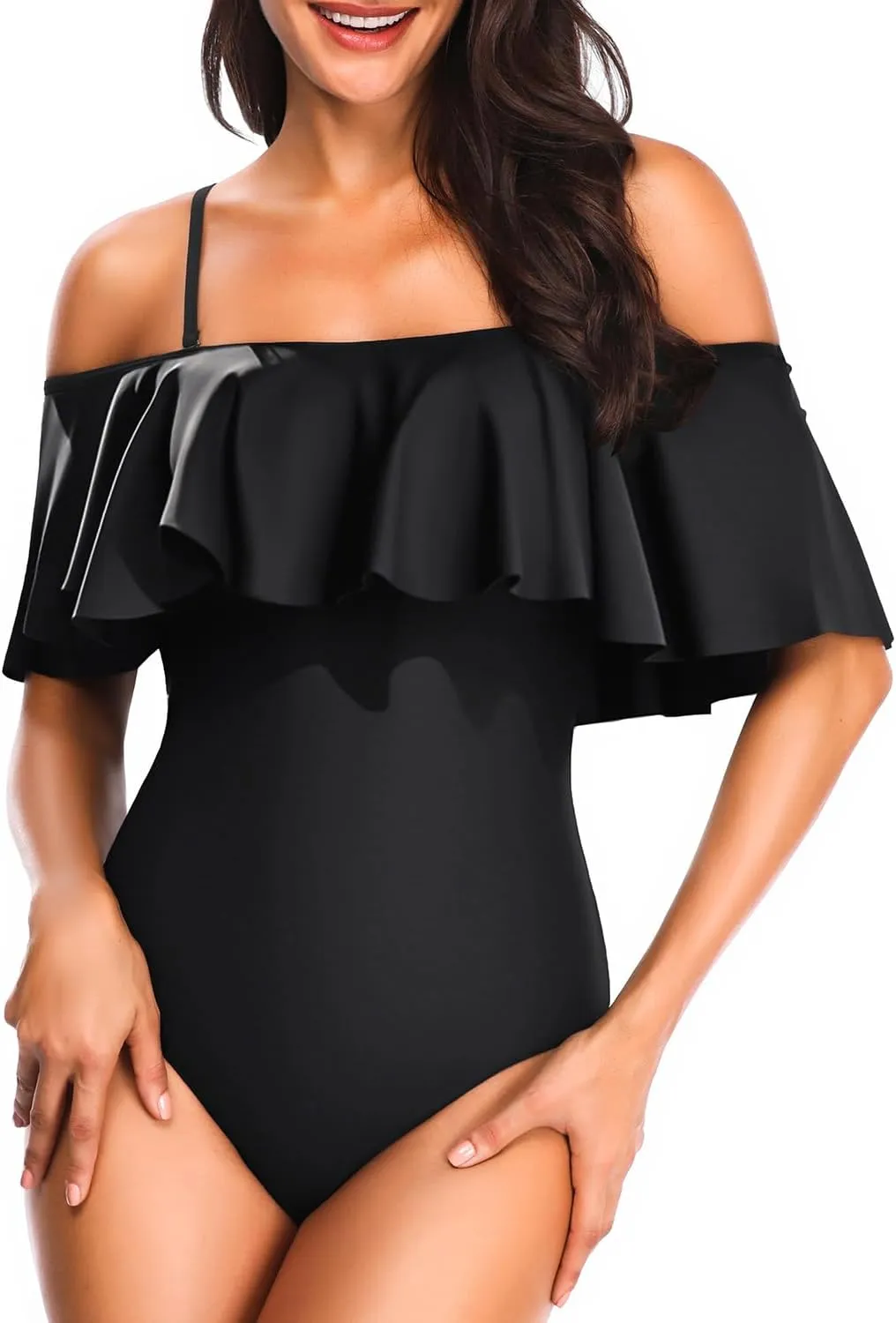 Tempt Me Women's One Piece Swimsuit Vintage Off Shoulder Ruffled Bathing Suits