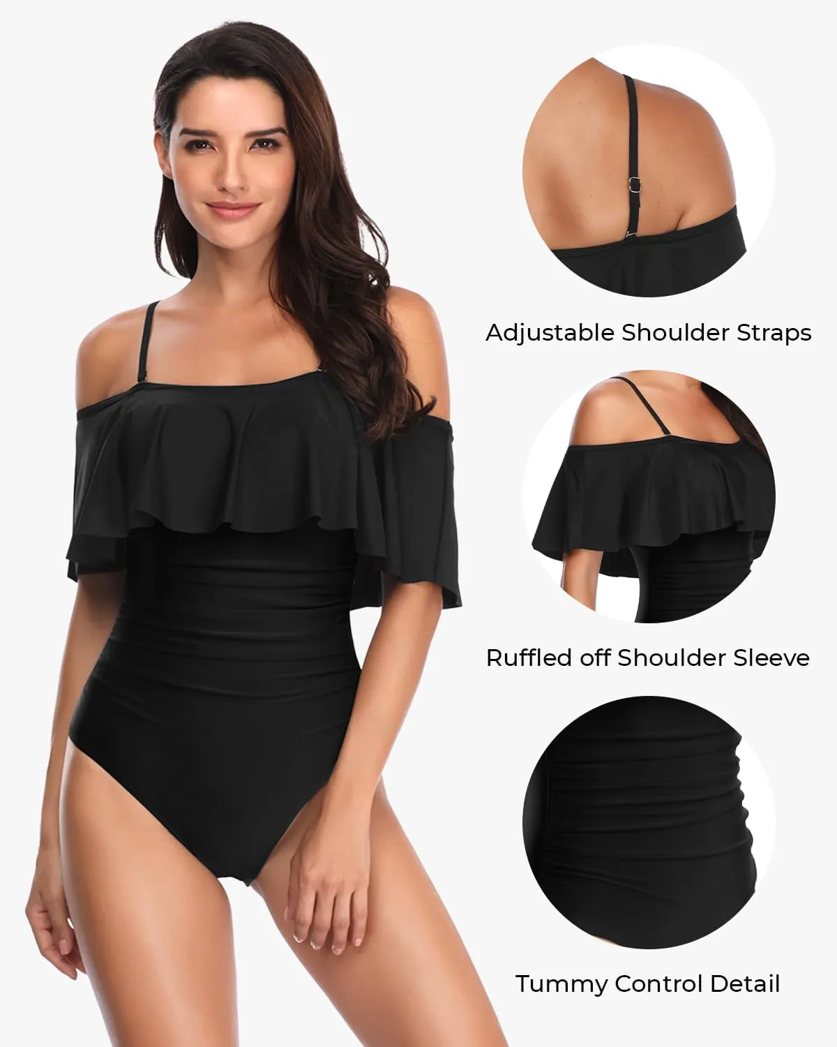 Tempt Me Women's One Piece Swimsuit Vintage Off Shoulder Ruffled Bathing Suits