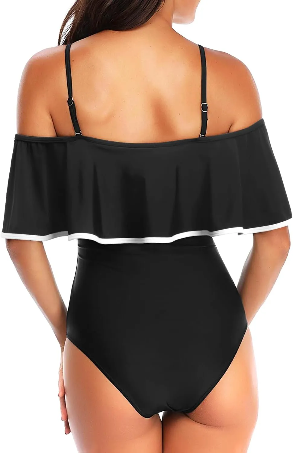 Tempt Me Women's One Piece Swimsuit Vintage Off Shoulder Ruffled Bathing Suits