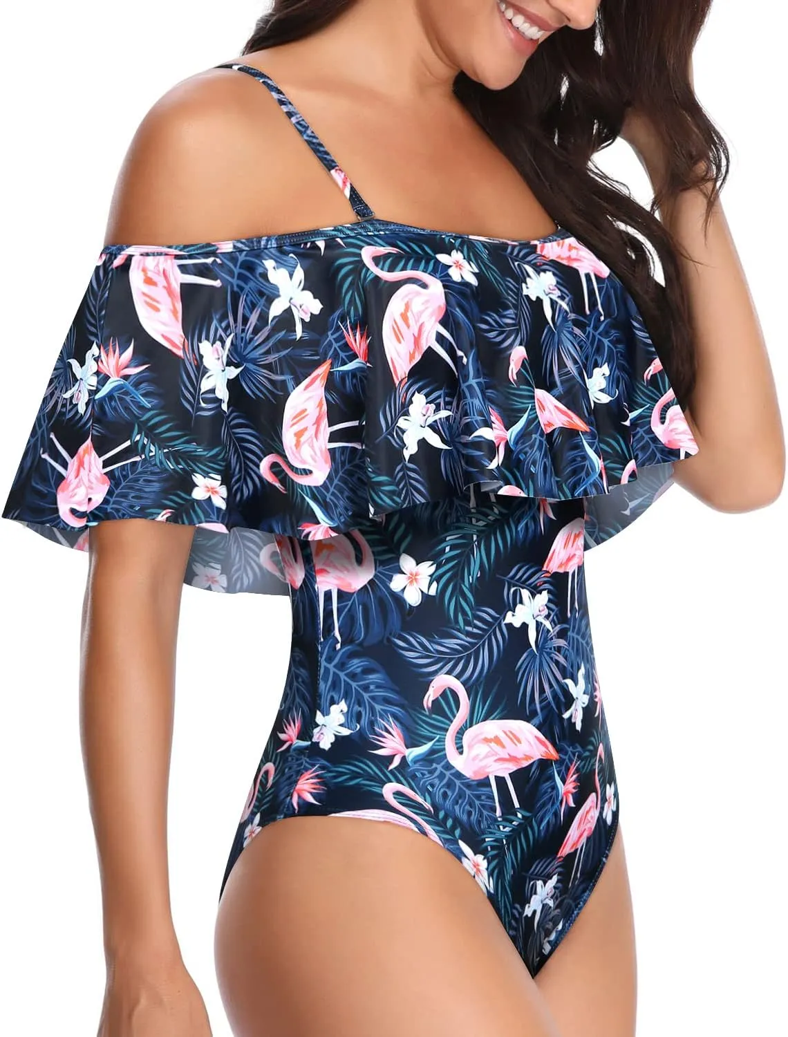 Tempt Me Women's One Piece Swimsuit Vintage Off Shoulder Ruffled Bathing Suits