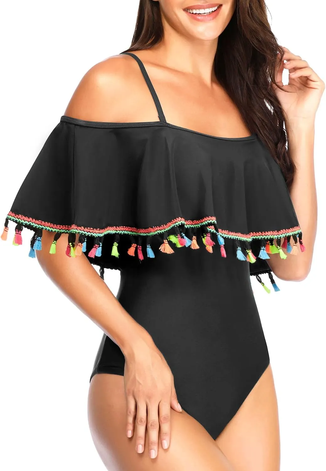 Tempt Me Women's One Piece Swimsuit Vintage Off Shoulder Ruffled Bathing Suits
