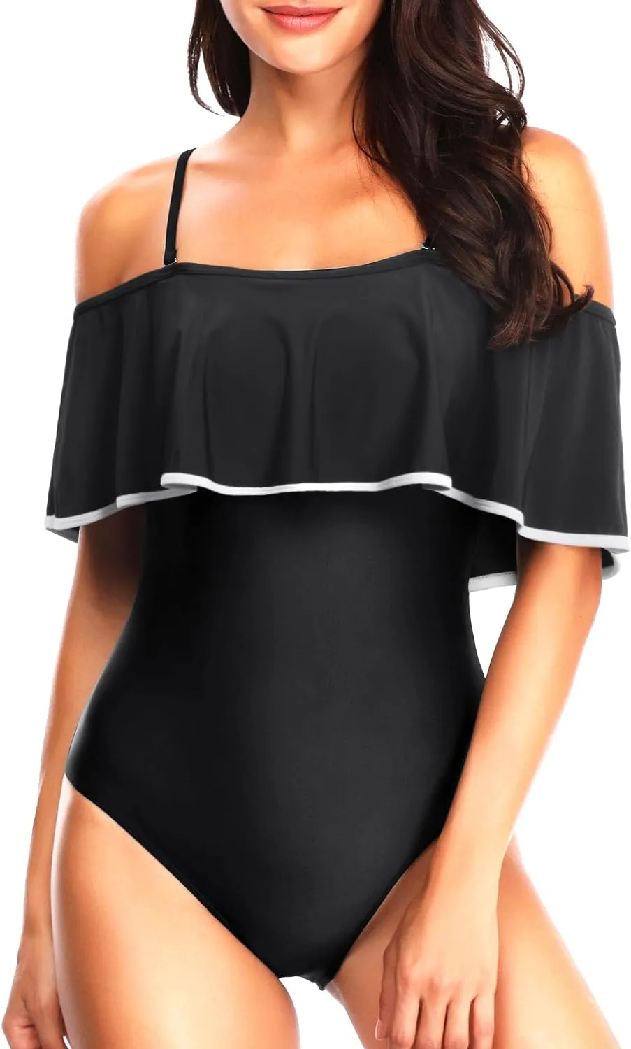 Tempt Me Women's One Piece Swimsuit Vintage Off Shoulder Ruffled Bathing Suits