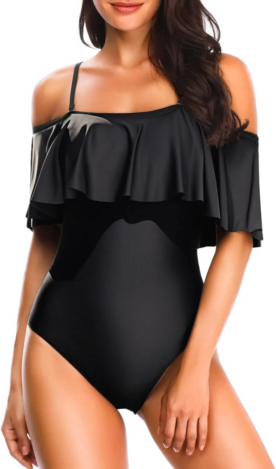 Tempt Me Women's One Piece Swimsuit Vintage Off Shoulder Ruffled Bathing Suits