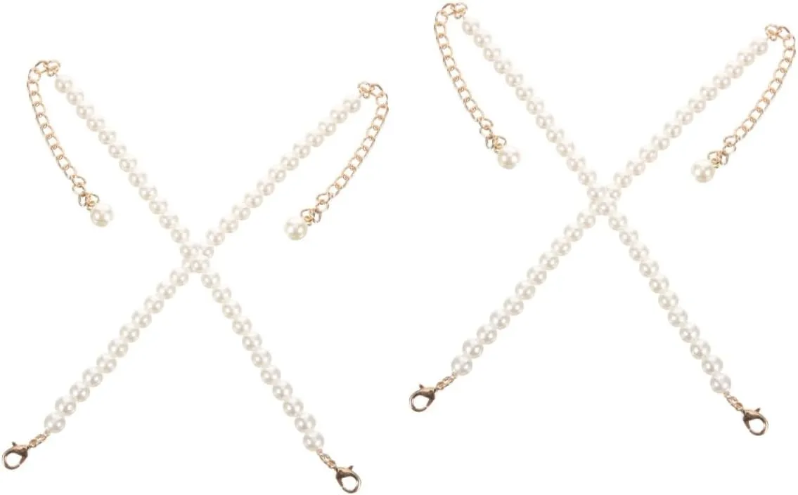 TENDYCOCO 4 Pcs Shoe Straps Gidts Heel Shoes Strappy Rhinestone Anklets Pumps Chain for Glasses Adjustable Shoelaces Sandals Pad Ankles Shoe Jewelry Buckle Women Ankle Strap Foot Pearl White
