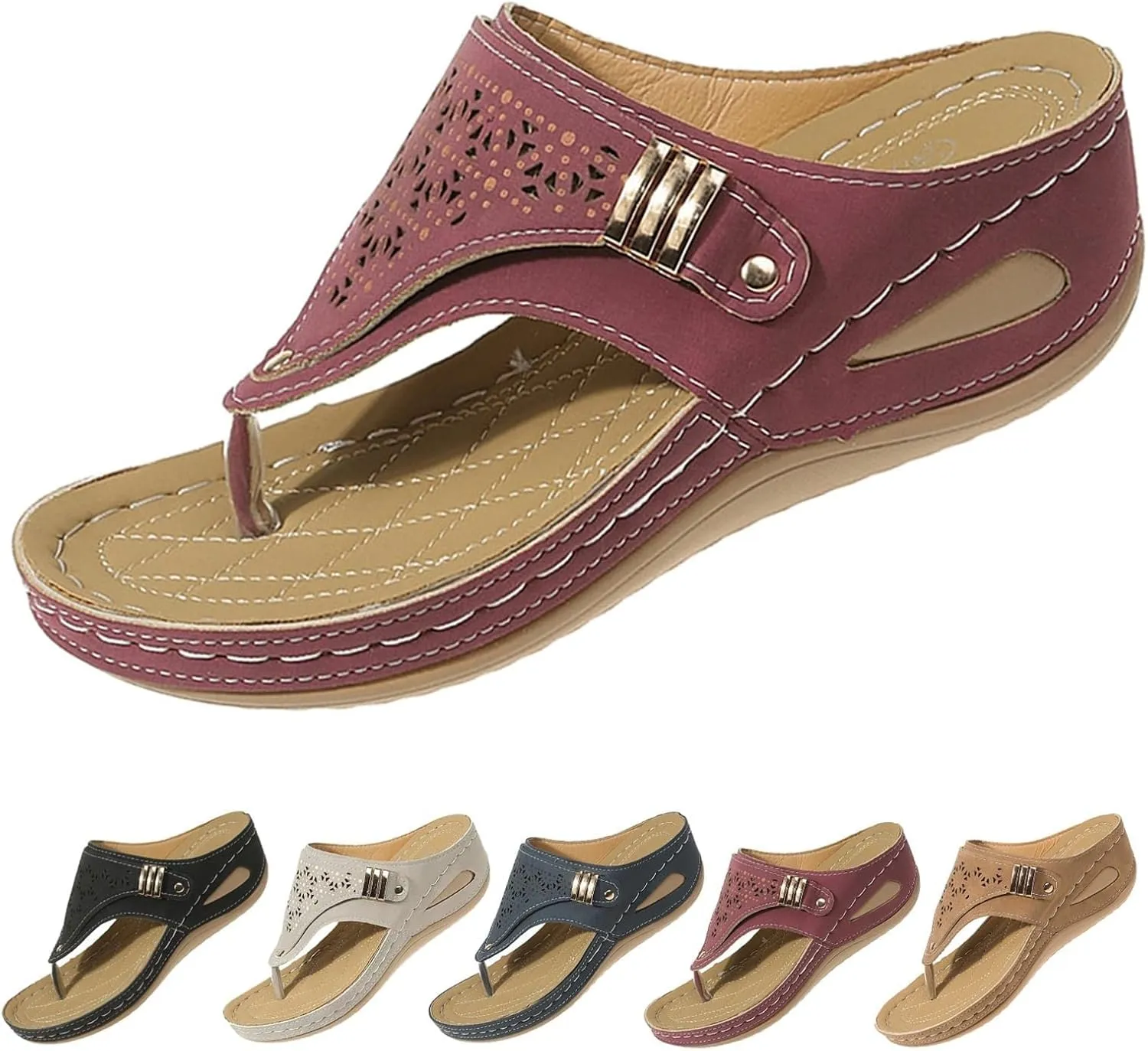 Thong Sandals for Women, Orthopedic Walking Shoes, Non Slip Slides Comfort Wear Orthowear Shoes Open Toe Wide Width Slippers Beach Walking Shoes Comfortable Flats Breathable Mesh Flip Flops
