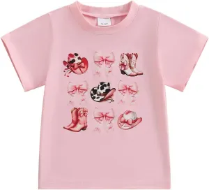 Toddler Baby Girls Western Cowgirl T-Shirt Kids Short Sleeve Funny Rodeo Graphic Summer Tee Tops
