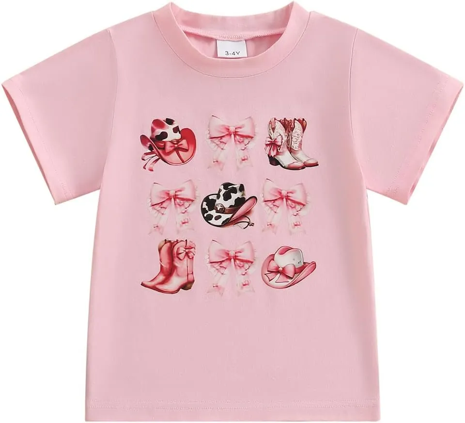 Toddler Baby Girls Western Cowgirl T-Shirt Kids Short Sleeve Funny Rodeo Graphic Summer Tee Tops