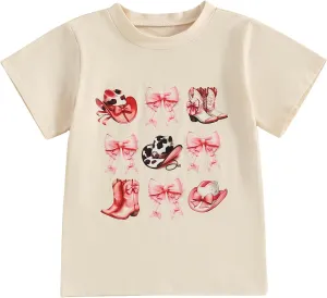 Toddler Baby Girls Western Cowgirl T-Shirt Kids Short Sleeve Funny Rodeo Graphic Summer Tee Tops