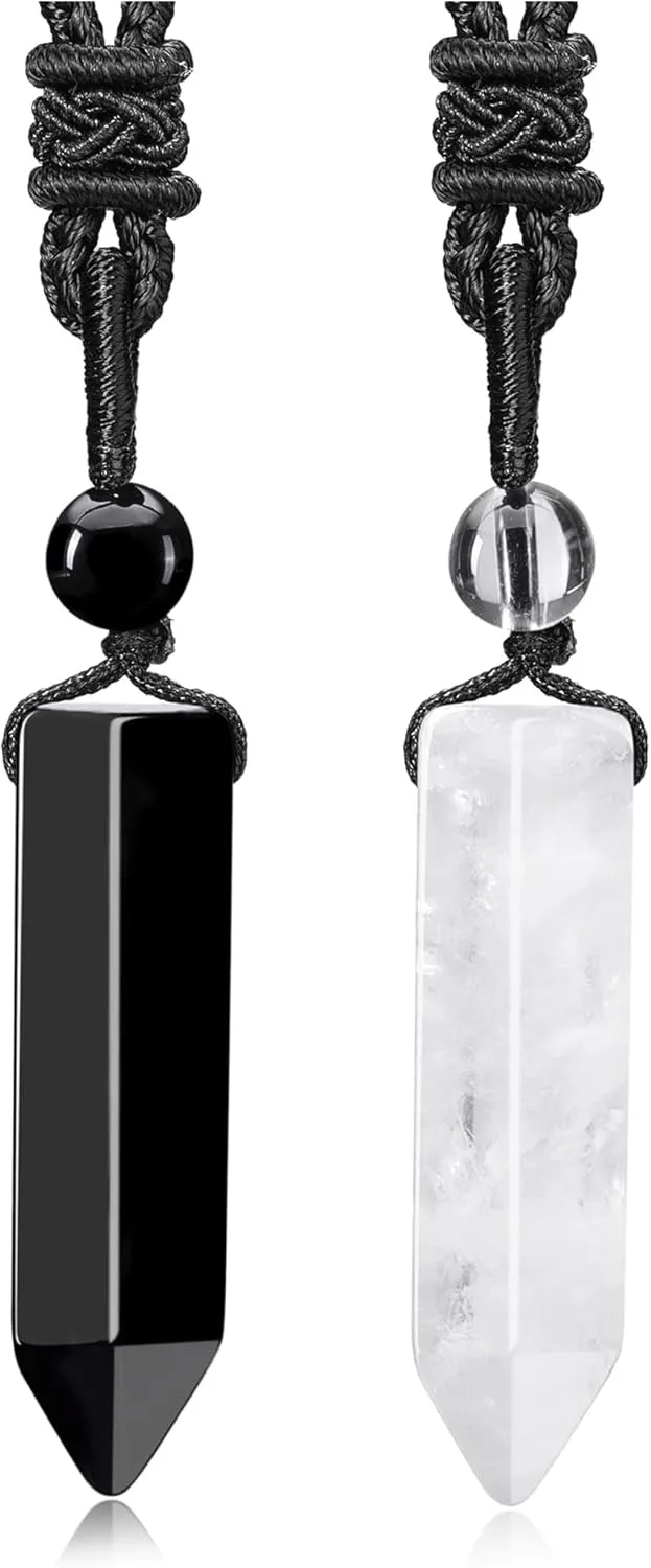 Top Plaza Healing Crystal Stone Necklaces for Men Hexagonal Pendant Necklaces Adjustable Braided Rope Natural Gemstone Necklace Jewelry Christmas Gift for Dad, Husband
