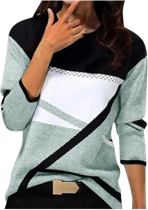 Tops for Women Fall 2024 Color Block Floral Printed Casual Sweatshirts Loose Fashion Round Neck Comfy Pullover Shirts
