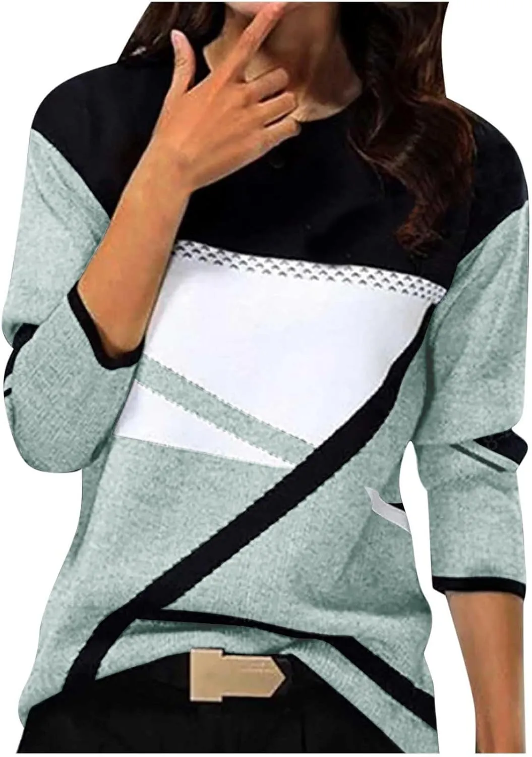 Tops for Women Fall 2024 Color Block Floral Printed Casual Sweatshirts Loose Fashion Round Neck Comfy Pullover Shirts