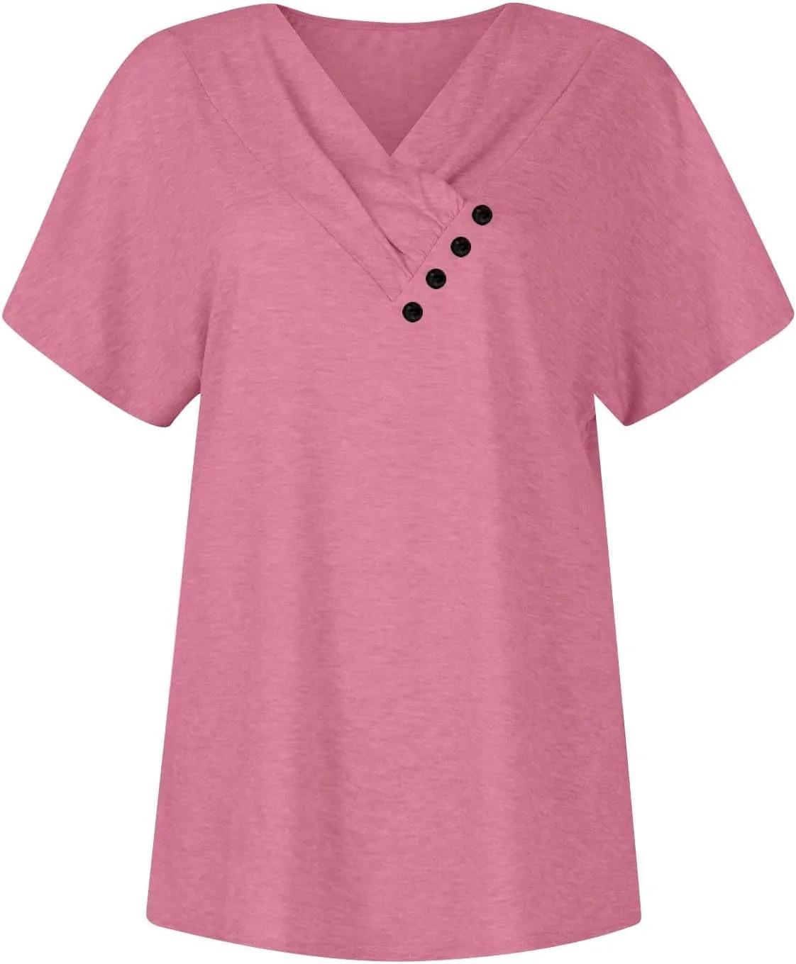 Tops for Womens Plus Size Short Sleeve Casual Pullover V Neck Fashion Blouse Tees 2024 Summer Button Printed T Shirt