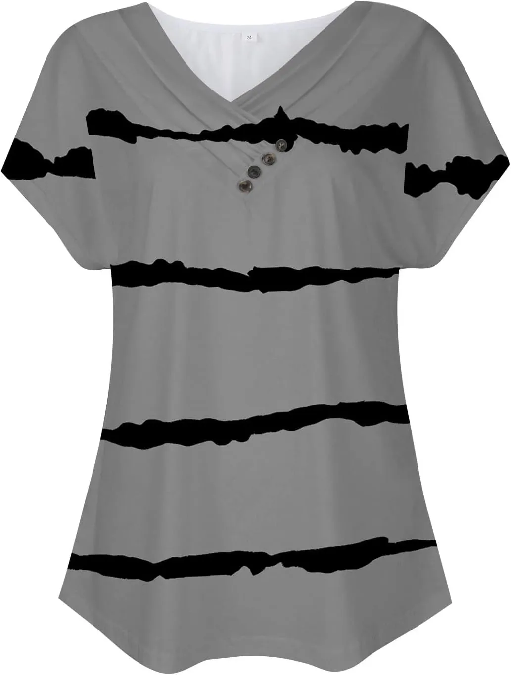 Tops for Womens Plus Size Short Sleeve Casual Pullover V Neck Fashion Blouse Tees 2024 Summer Button Printed T Shirt