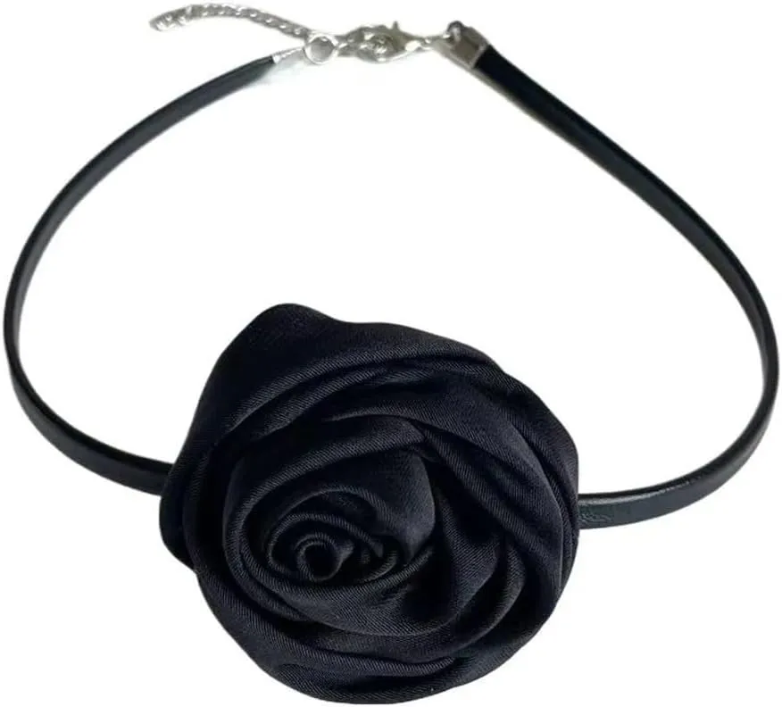 Trendy Rose Flower Choker Necklace for Women Elegant Cloth Fabric Floral Collarbone Necklaces Statement Wedding Adjustable Jewelry