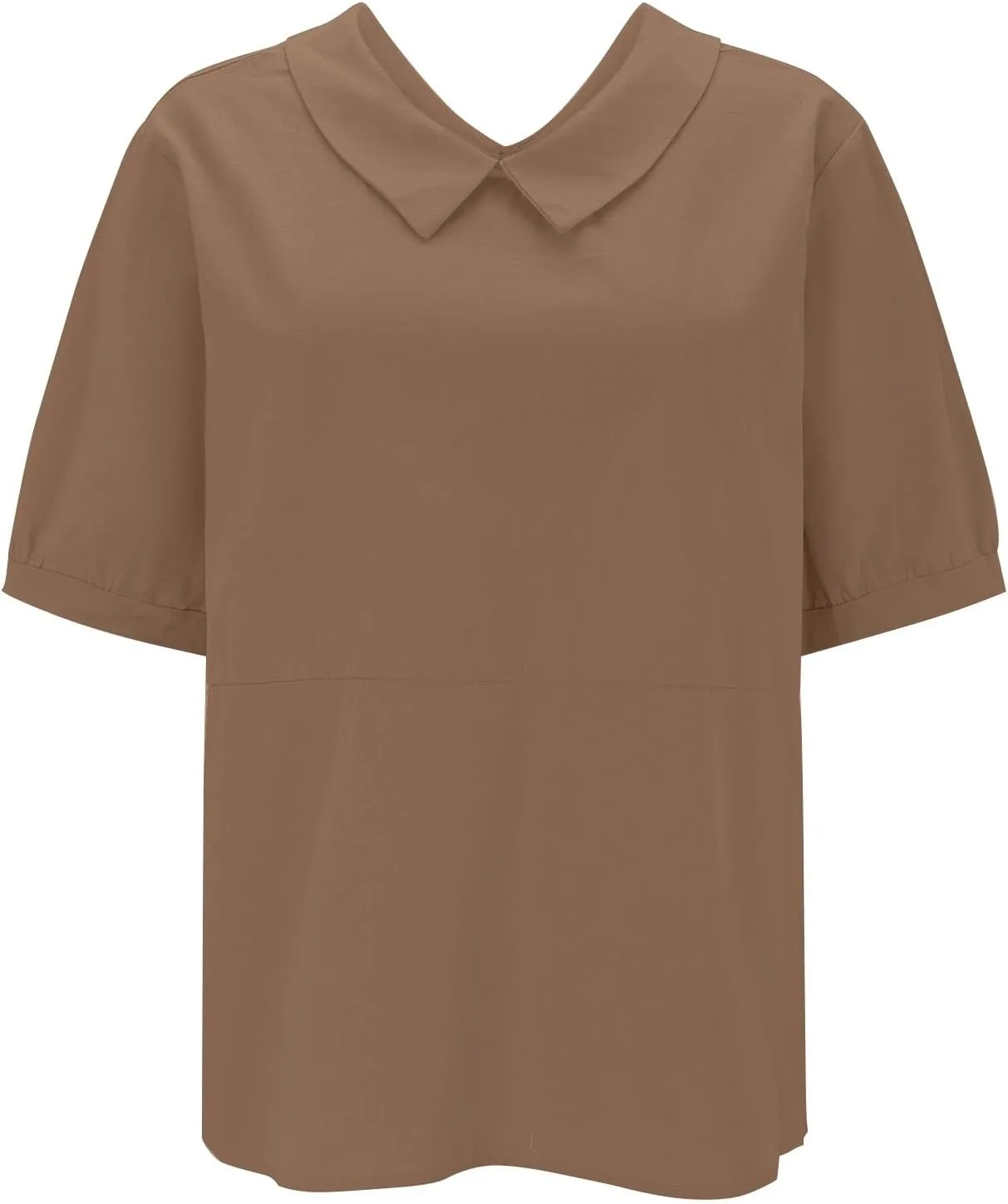 Trendy T Shirts for Women Loose Fit Solid Color Lapel Collar Short Sleeve Linen Blouse Summer Lightweight Workout Top