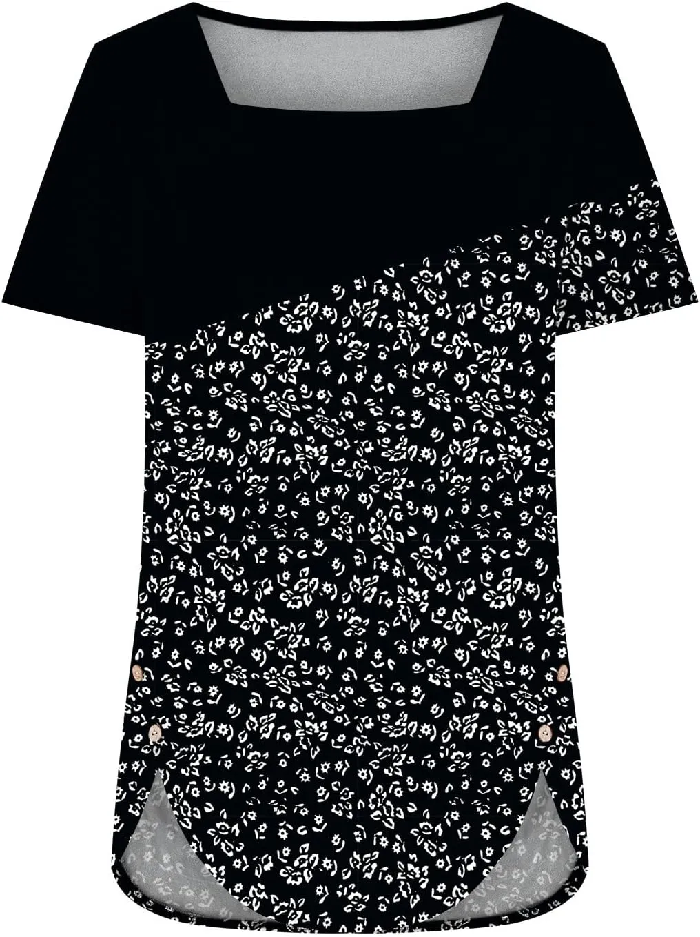 Tunic Tops for Women Trendy 2024 Boho Floral Print Summer Shirts Dressy Casual Square Neck Short Sleeve Blouses