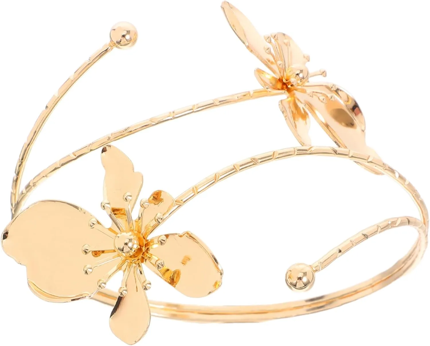 Unique Metal Flower Open Cuff Bracelet for Women Bangle Arm Band Stylish Floral Design Versatile Fashion Accessory for Parties and Weddings