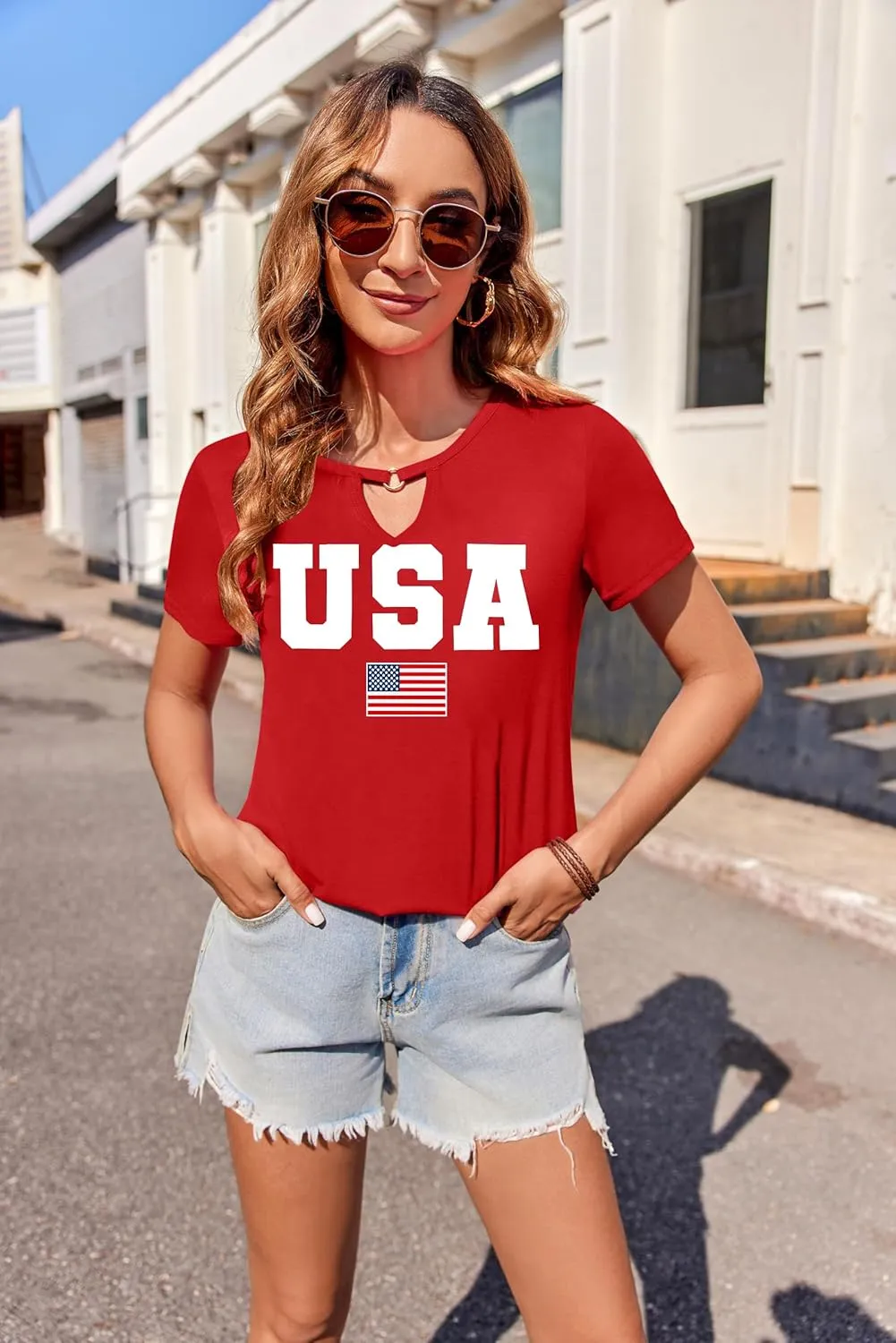 USA Flag Tee Shirt Women 4th of July Gift T Shirt Casual Short Sleeve American Proud T-Shirt Tops