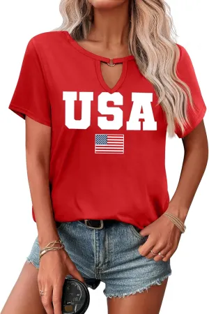 USA Flag Tee Shirt Women 4th of July Gift T Shirt Casual Short Sleeve American Proud T-Shirt Tops