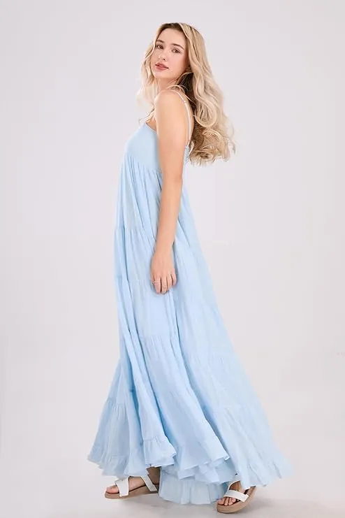 utcoco Women's Spaghetti Straps Maxi Dresses Back Smocked Sleeveless Tiered Swing Flowy Boho Long Sundress