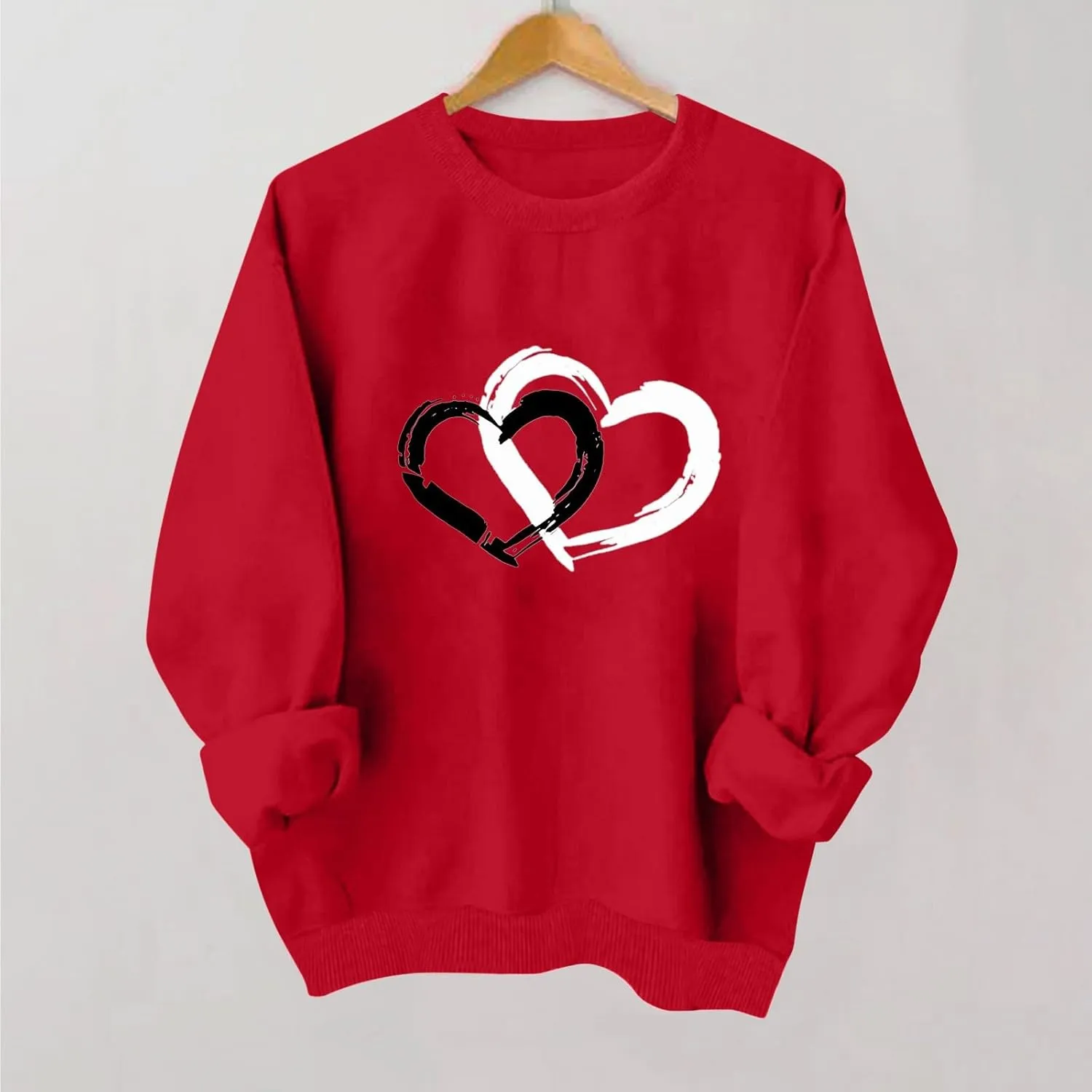 Valentine's Shirts for Women,Love Heart Long Sleeve Crewneck Pullover Top Trendy Oversized Sweatshirts 2024