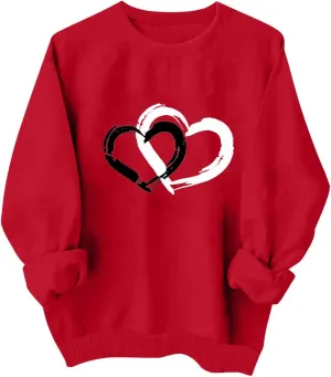 Valentine's Shirts for Women,Love Heart Long Sleeve Crewneck Pullover Top Trendy Oversized Sweatshirts 2024