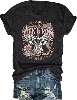 Vintage Rock and Roll Country Music Graphic Tee Shirt Retro Summer Short Sleeve Loose Tee Tops