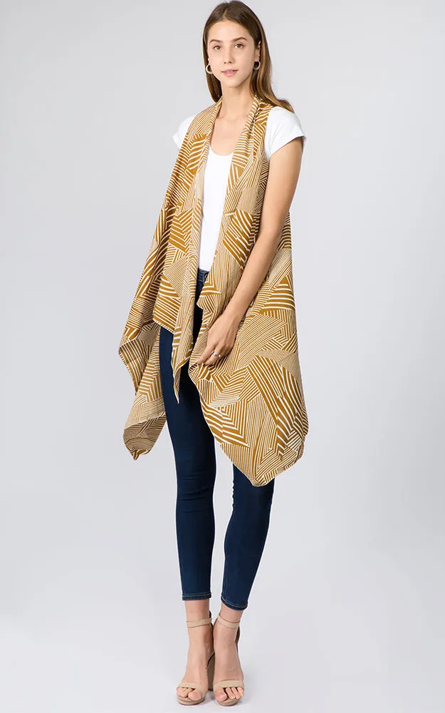 VP91B7 Stripe Geometric Print Long Scarf Vest