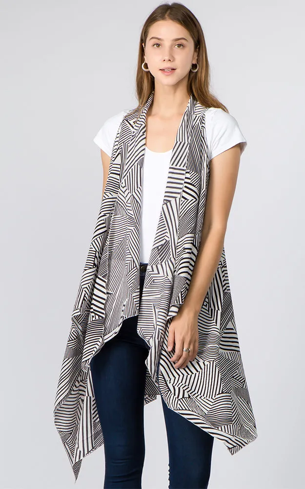 VP91B7 Stripe Geometric Print Long Scarf Vest