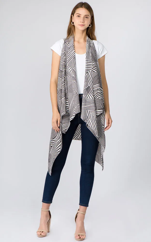 VP91B7 Stripe Geometric Print Long Scarf Vest