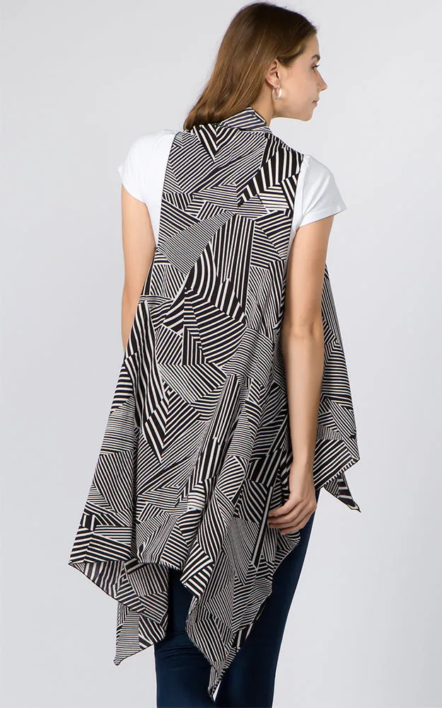 VP91B7 Stripe Geometric Print Long Scarf Vest