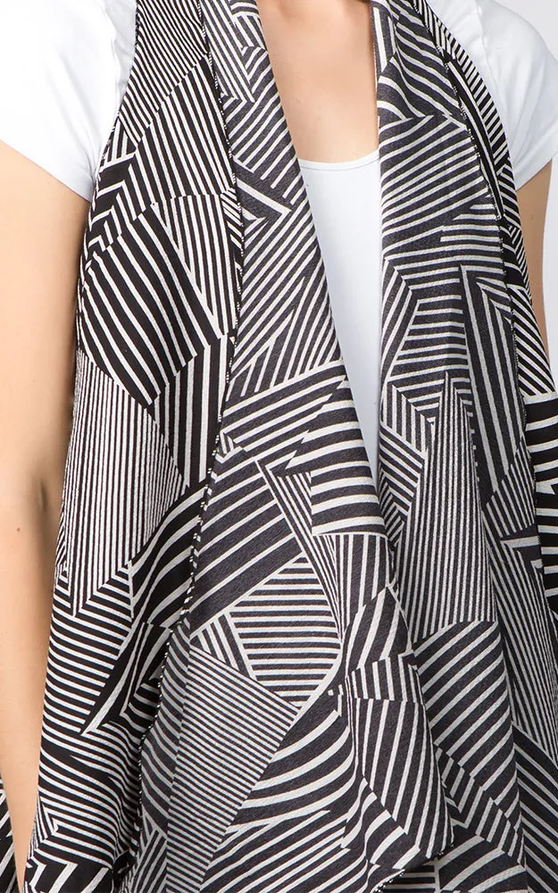 VP91B7 Stripe Geometric Print Long Scarf Vest